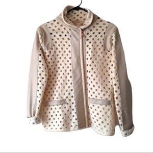 Cream and white leather jacket sweater